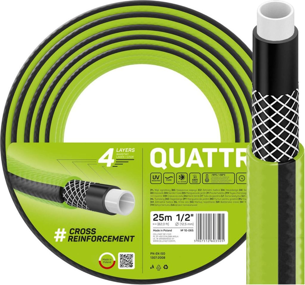 Zahradní hadice na vodu 4 vrstvy s opletem 1/2" 25 m silná Obrázek produktu 