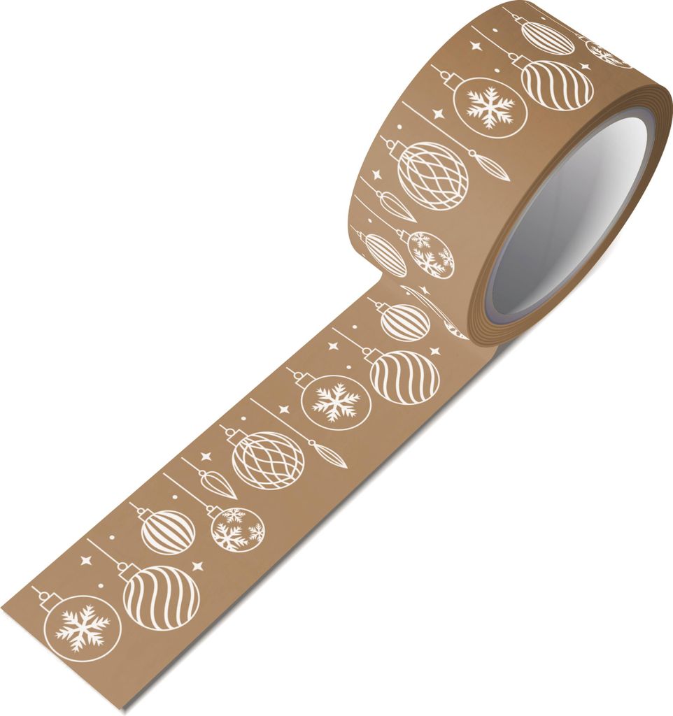 Weihnachten Papier-Packband / Klebeband Weihnachtsgeschenke, 50mm x 50m braun - Kugeln