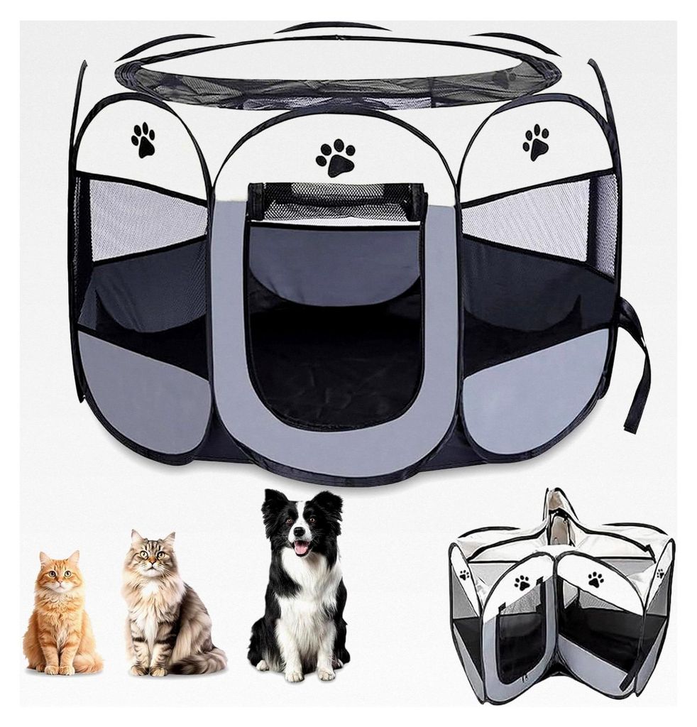 Faltbarer Welpenlaufstall 74×74×43 cm, Tragbares Kleintiergehege für Hunde, Katzen und Hasen, Innen- und Außenbereich