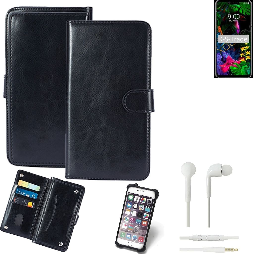 K-S-Trade 360° Hülle kompatibel mit LG Electronics G8 ThinQ inkl. Headphones schwarz Kunstleder Case BookCase WalletCase Kunstlederederhülle