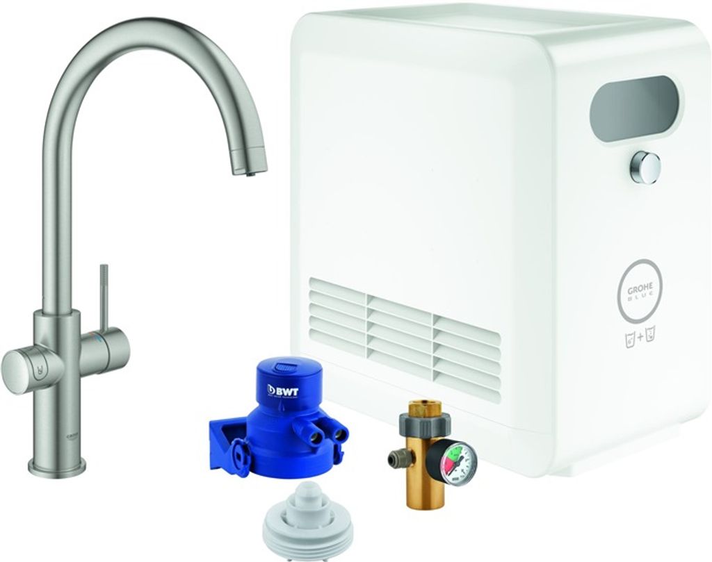 GROHE Blue Professional Einhand-Spültischarmatur Set, Ausladung 224mm, C-Auslauf, mit Filter- und Kühlfunktion, 31323DC2