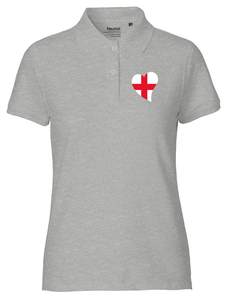 Huuraa Damen Polo Shirt England Flagge Herz L Sport Grey Bio Baumwolle Fairtrade Poloshirt Geschenkidee