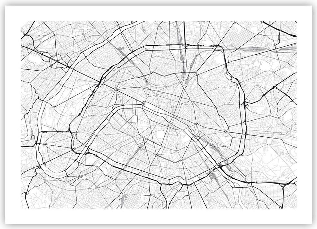 Poster - Poster ohne Rahmen - Stadt Karte Paris - 70x50 cm - Wand Bild - Wanddeko - Wandbilder - Kunstposter - Wandposter - Bilder - Kunstdruck - W...