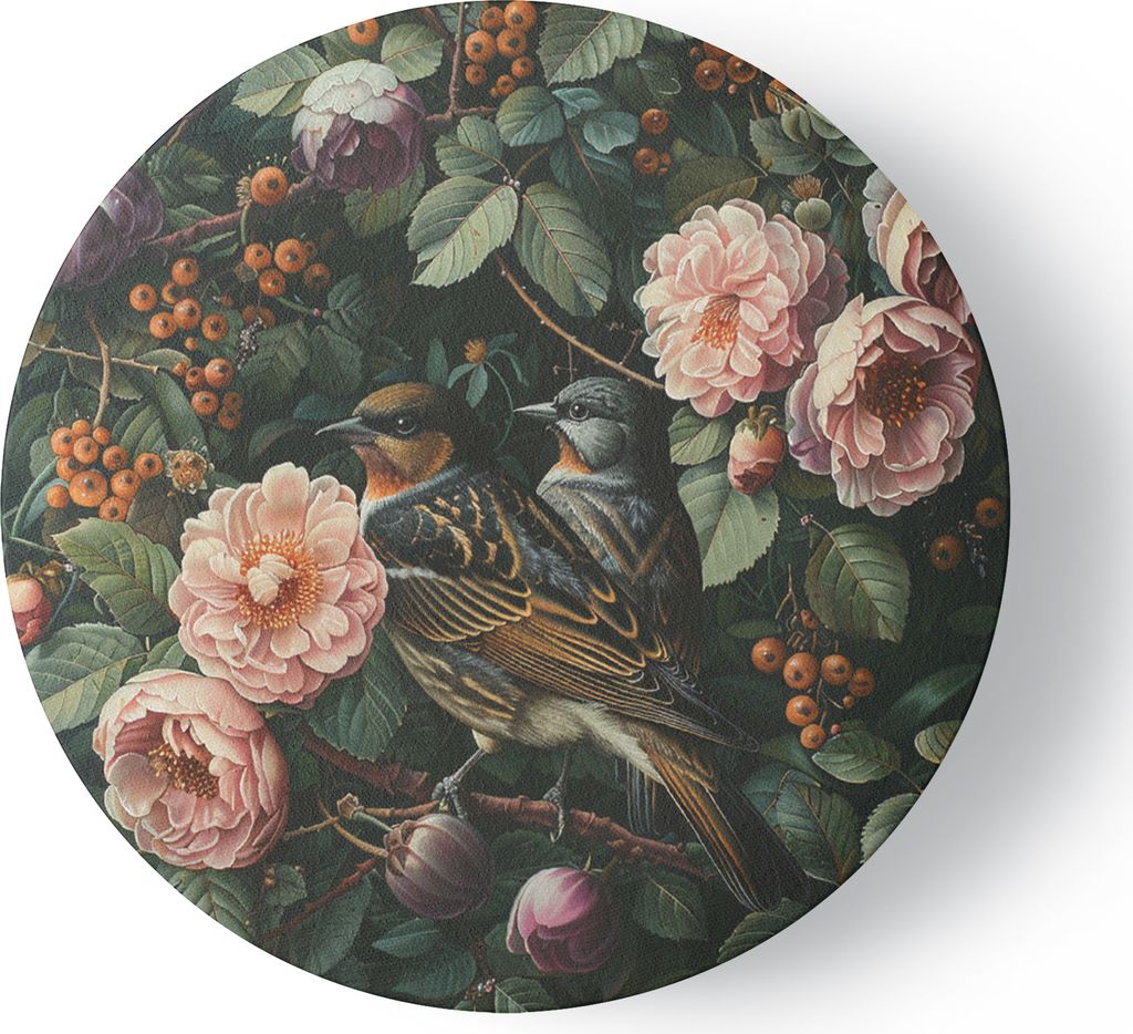 Leinwandbild rund Ptaki Liście Natura 80x80 Feeby Bunt bild für die wand bereit zum aufhängen