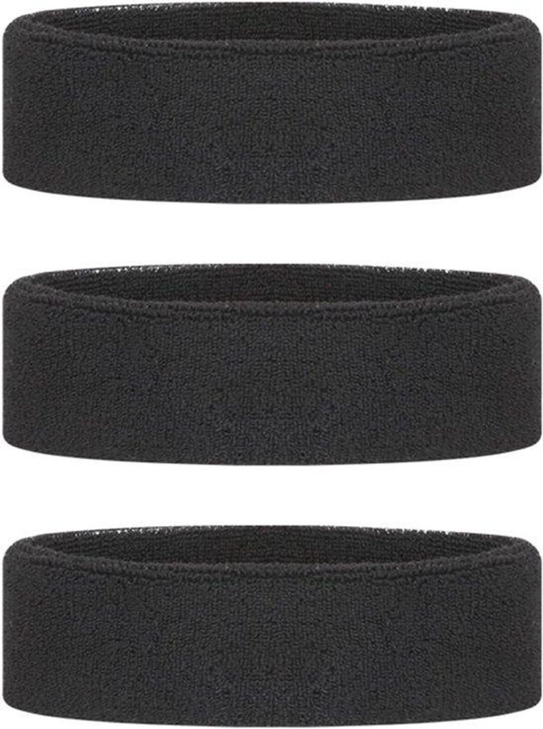 Sweatband-Set aus 3 schwarzen Banden, für Laufen, Yoga, Fitness, Tennis und Basketball.