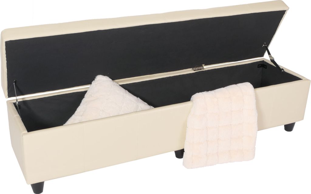 Bank Sitzbank mit Aufbewahrung Kriens XXL, Leder + Kunstleder, 180x45x45cm creme