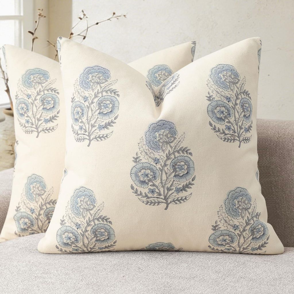 2er-Set Kissenbezüge, 45 x 45 cm, Blumenmuster, hellblau, Vintage-Blumenmuster, Sofakissen, Dekokissen für Sofa, Sessel, Bett, Wohnzimmer, Wohnac...