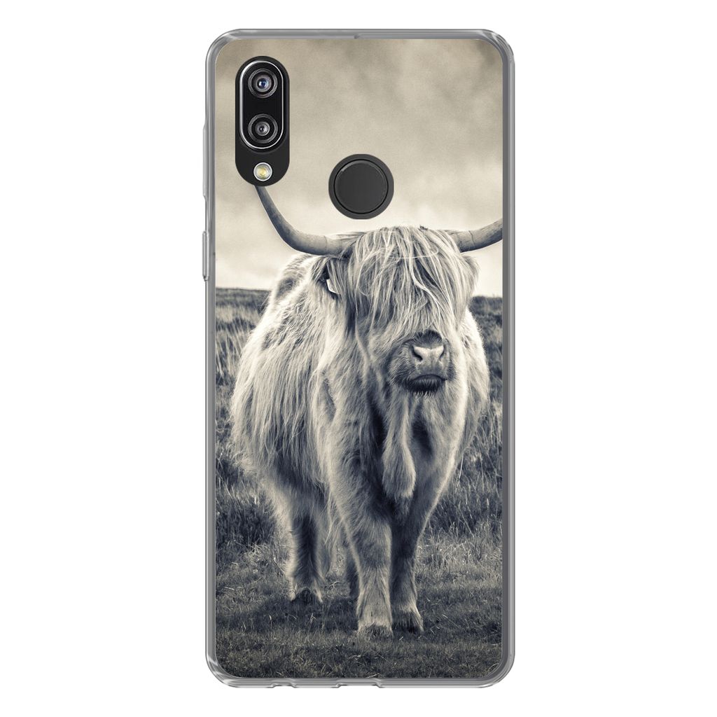 MuchoWow Handyhülle Schutzhülle Hülle für Huawei P20 Lite (2020) Schottischer Hochländer - Tiere - Wolken - Kuh - Natur Silikon Softcase Han...