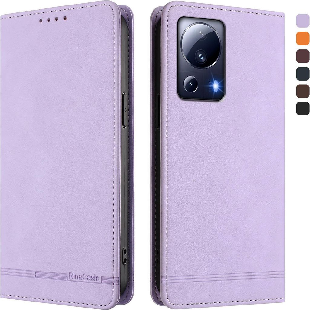 Hülle für Xiaomi 13 Lite, Retro Kunstleder Ständer Klapphülle mit Kartenfächer und Magnetische Violett