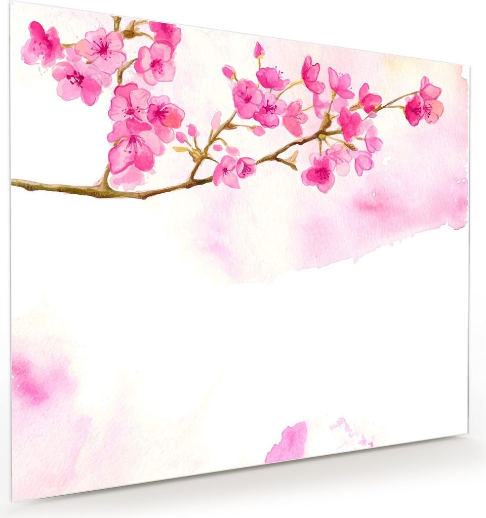 Glasbild Wandbild Zweig aus Blumen 60x50cm in XXL für Wohnzimmer, Schlafzimmer, Badezimmer, Flur