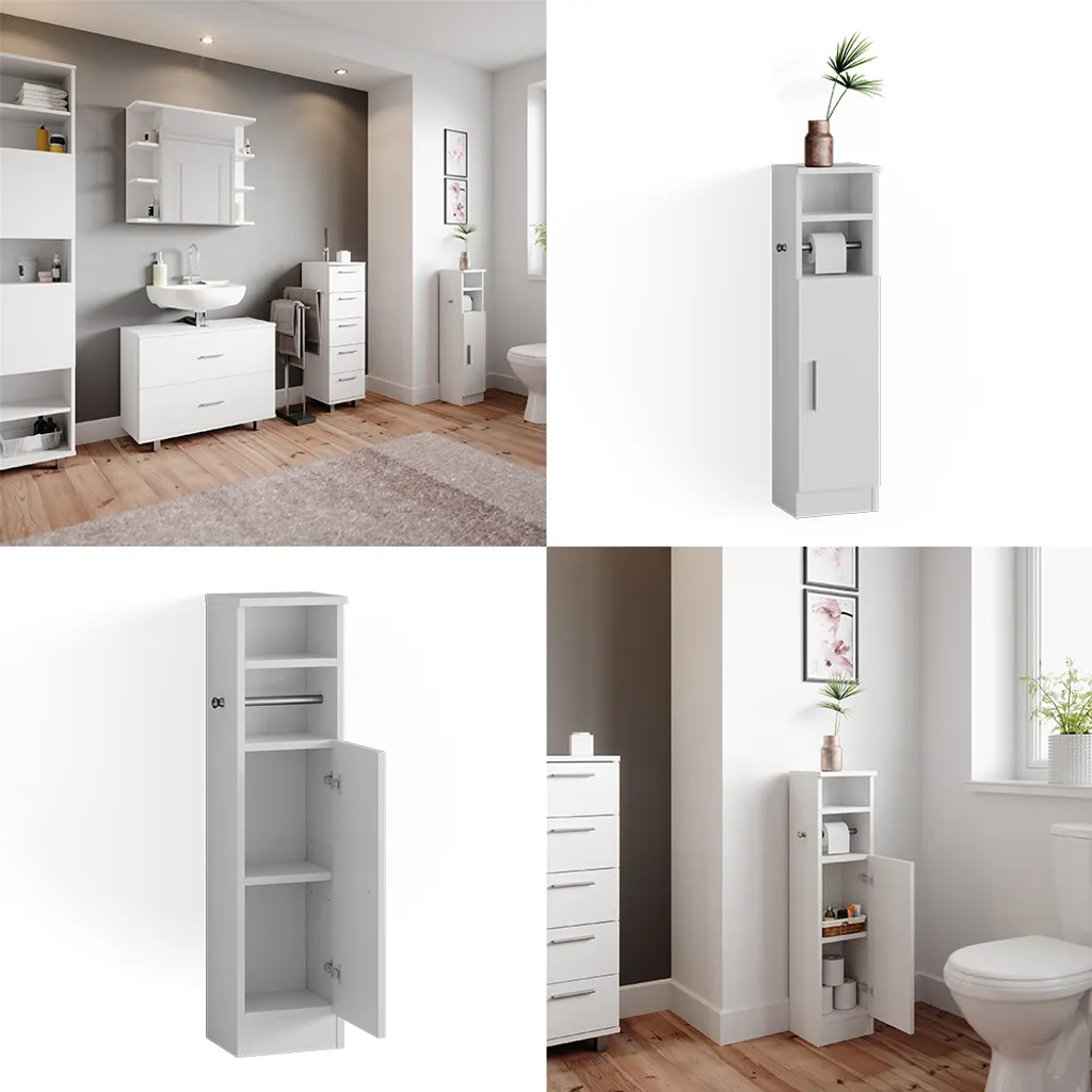 Vicco Mobiletto Bagno Enga Bianco 23x90 cm | Armadietto Salvaspazio - 8