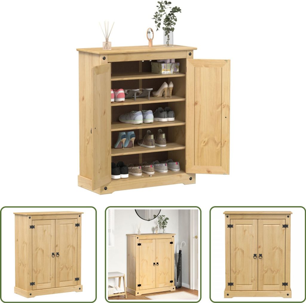 The Living Store Schuhschrank Corona 86x38,5x108 cm Massivholz Kiefer