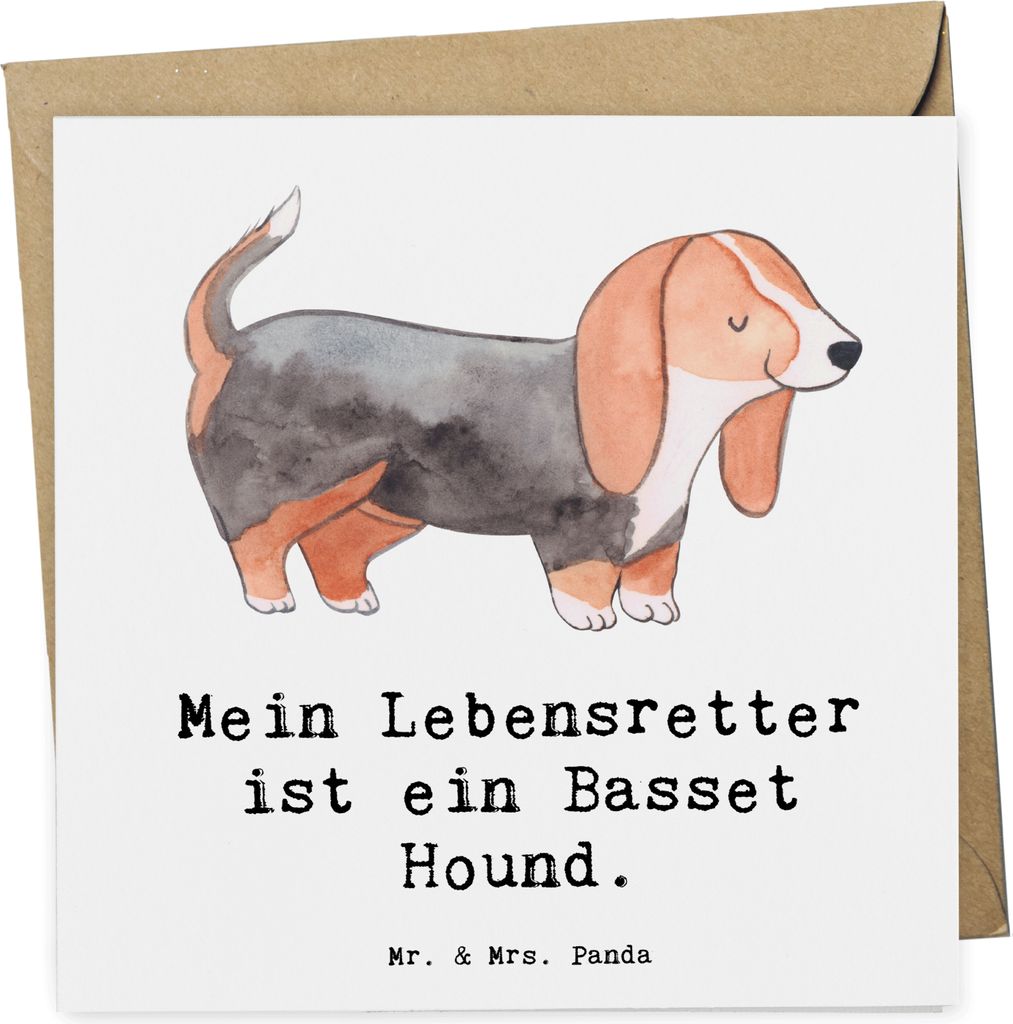 Mr. & Mrs. Panda Glückwunschkarte Basset Hound Lebensretter - Weiß - Geschenk, Klappkarte, anlasskarte, faltkarte, Grußkarte, doppelkarte