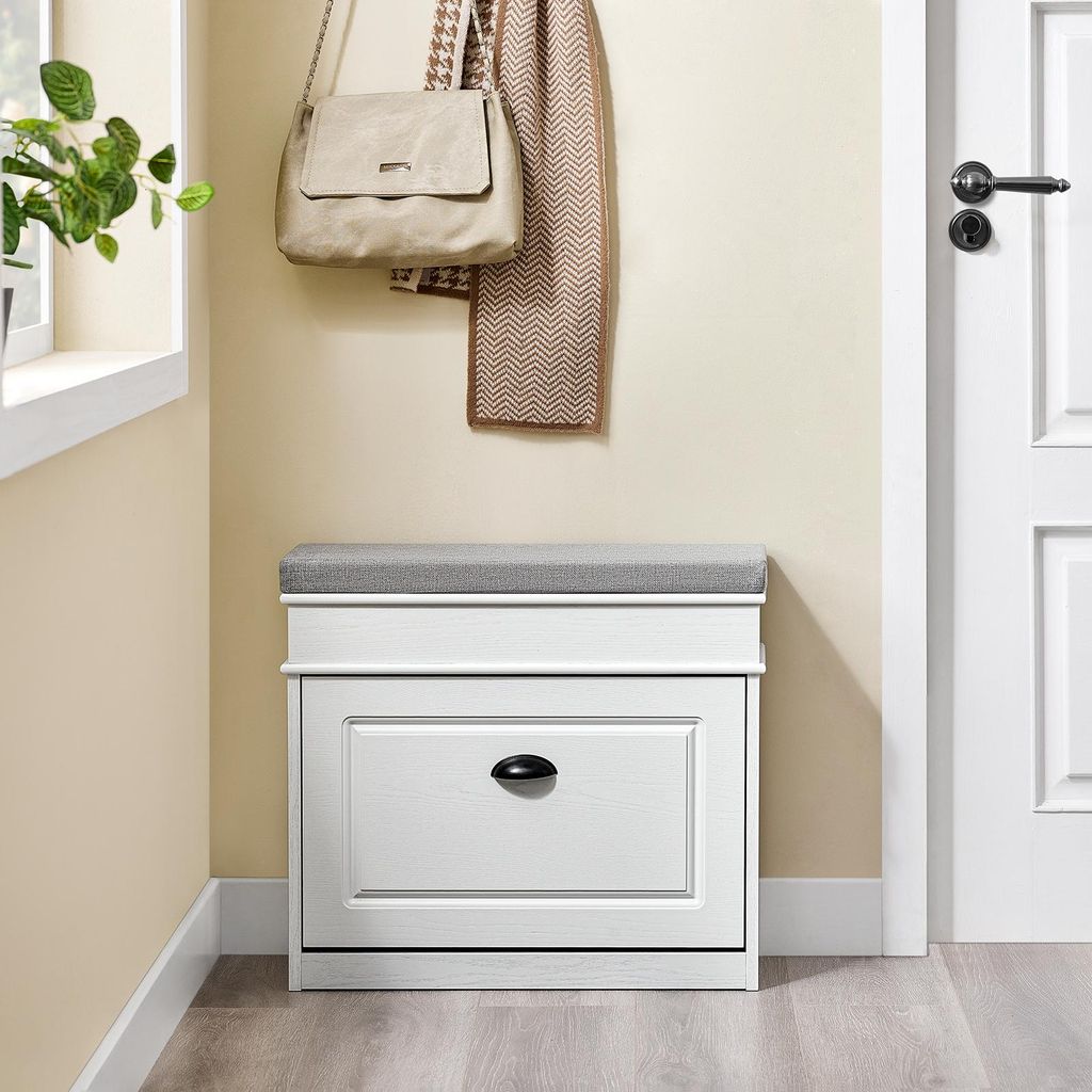 SoBuy Schuhbank mit Sitzkissen Stauraum Schuhschrank Schuhregal schmal platzsparende Sitzbank mit Stauraum für Flur Wohnzimmer Schlafzimmer FSR82-...