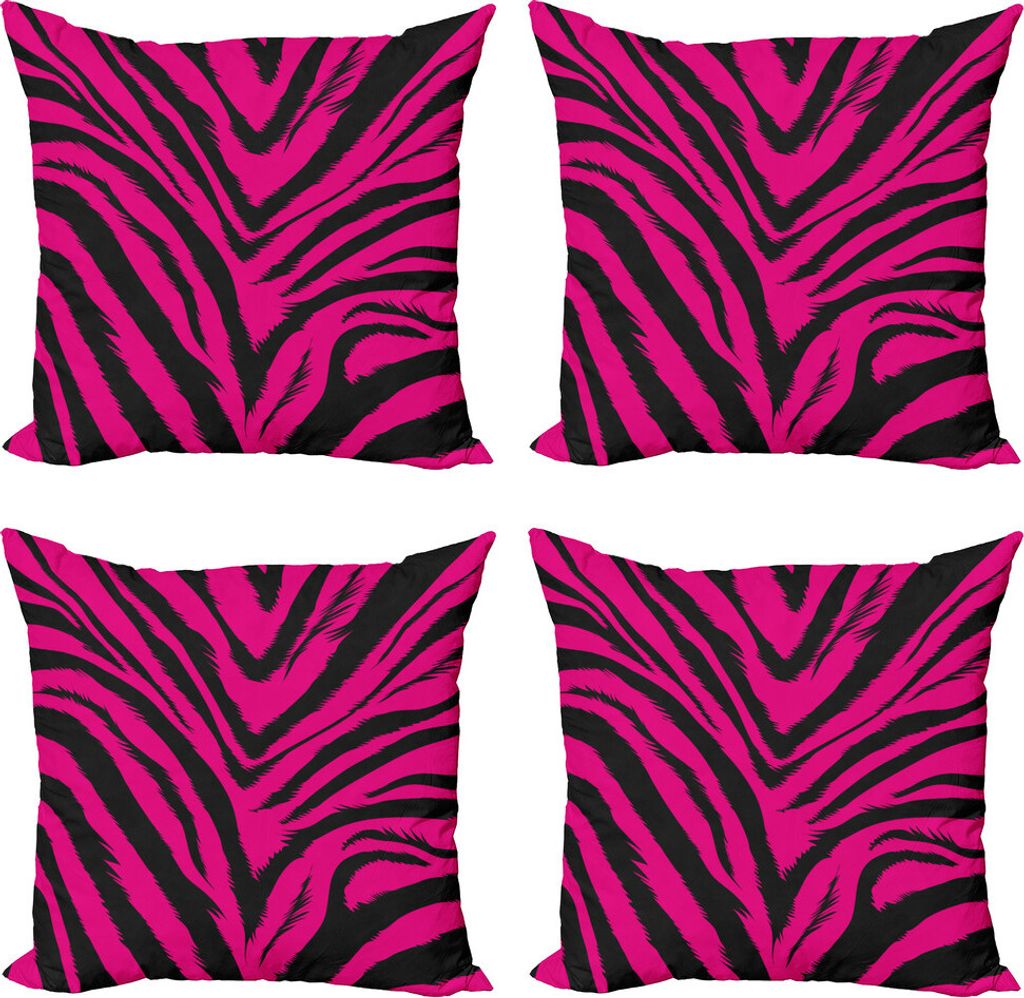 ABAKUHAUS Teen Zimmer Kissenbezug Set (4 Stück), Hot Pink Zebra-Haut, Moderner Doppelseitiger Digitaldruck, 40 cm x 40 cm, Magenta und Schwarz