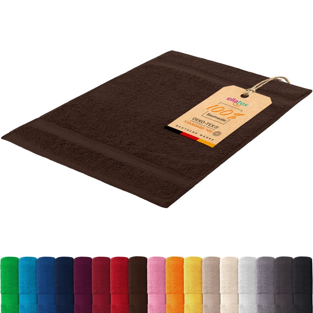 EllaTex PARIS Gästetuch 30x50 cm – 100% Baumwolle, 500 g/m² Frottier, flauschig & saugstark, in Farbe: Chocolate