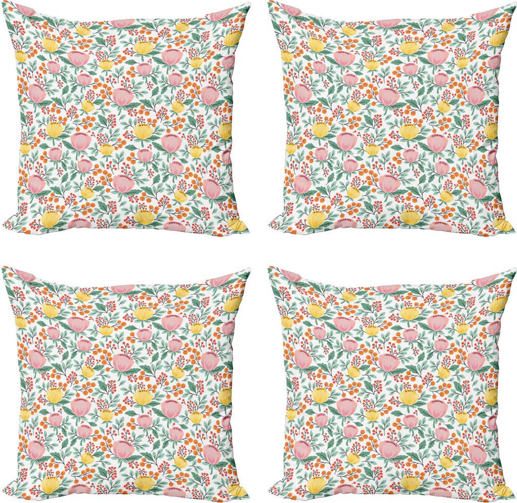 ABAKUHAUS Blumen Kissenbezug Set (4 Stück), Rowan Berry Poppy Frühling, Moderner Doppelseitiger Digitaldruck, 50 cm x 50 cm, Mehrfarbig