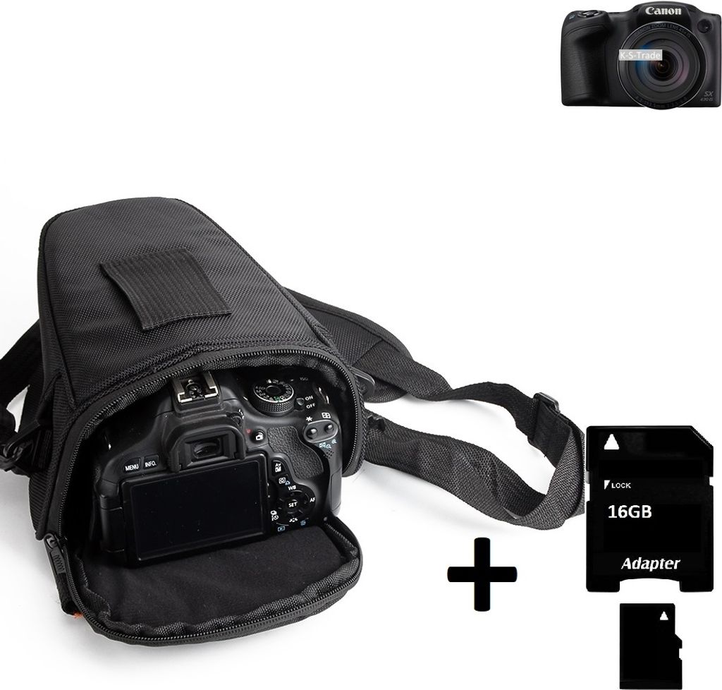 K-S-Trade Schultertasche kompatibel mit Canon PowerShot SX430 IS Colt Kameratasche für Systemkameras DSLR DSLM SLR, Bridge etc., + 16GB Speicherkarte