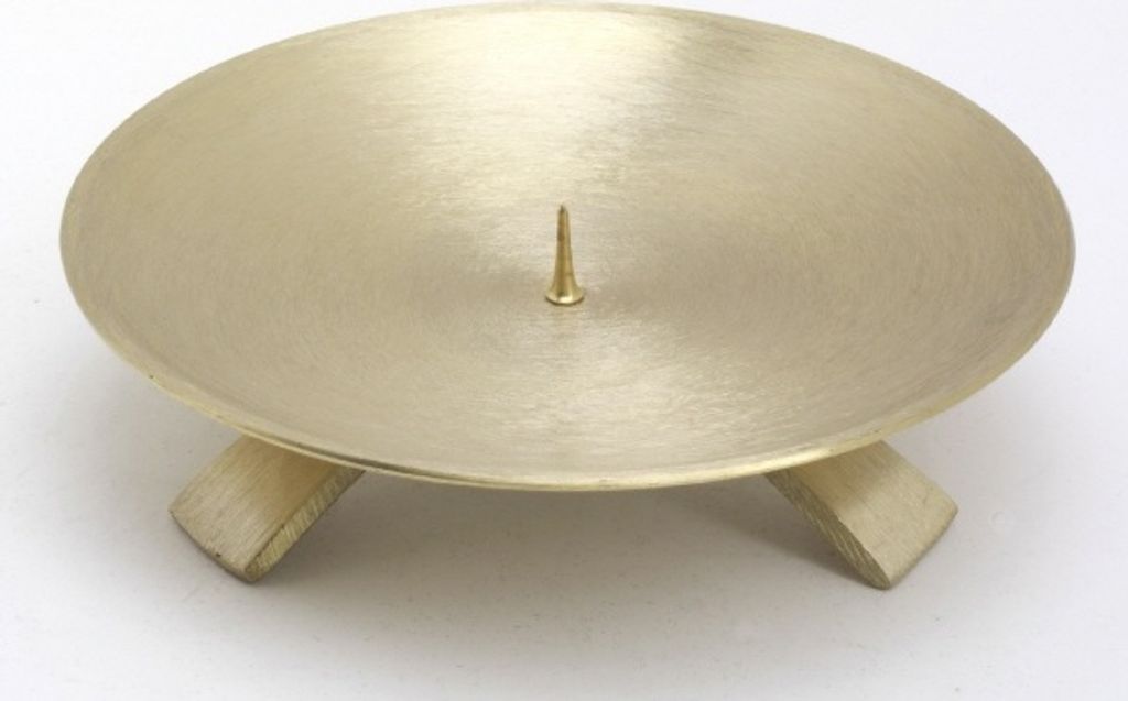 Dreifußleuchter Gold gebürstet kleinem Dorn 13 cm, ideal für Taufkerzen, Kommunionkerzen, Konfirmationskerzen, Hochzeitskerzen, Trauerkerzen