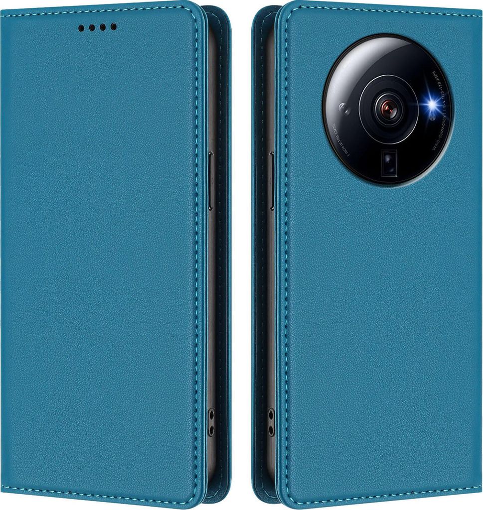 Handyhülle für Xiaomi 12S Ultra, Kunstleder Klapphülle Stoßfeste Magnetische Hülle mit Ständer Blau
