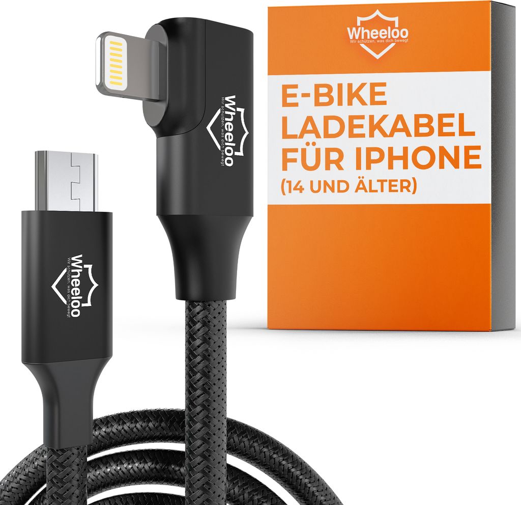 WHEELOO Ebike Ladekabel für iPhone 14 und älter I für zB. Bosch, Yamaha, Impulse, BH Bikes E-Bike Display I Micro USB auf Lightning e Bike