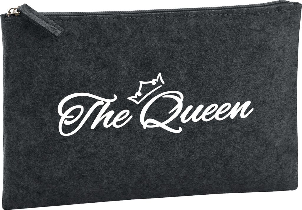 Huuraa Kulturbeutel The Queen Krone 1 Liter Charcoal Filz Kosmetiktasche Geschenkidee
