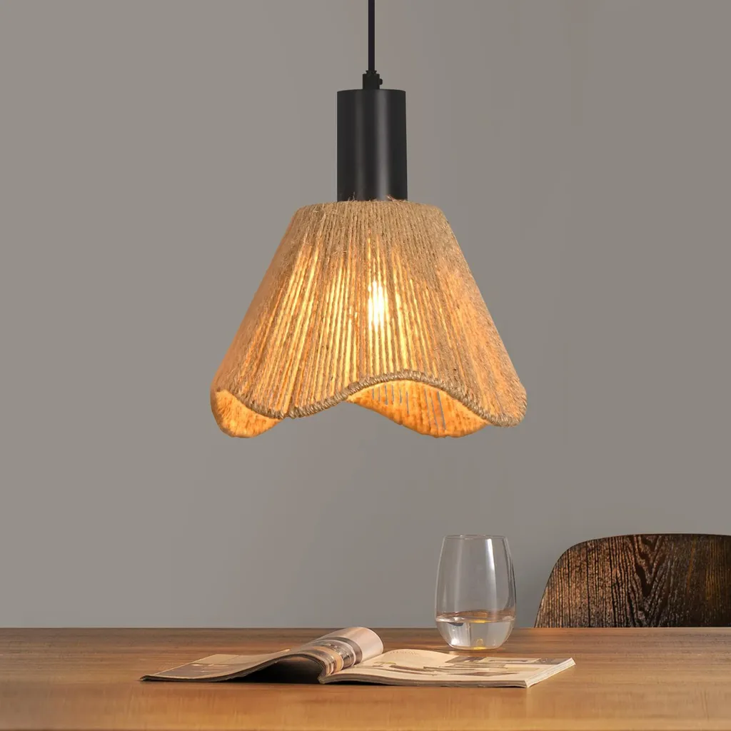 ZMH Lampada Sospesa Intrecciata E27 - Stile Rustico e Corda di Canapa