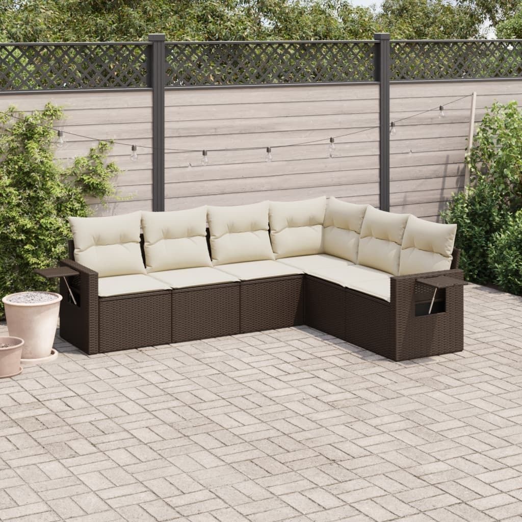 Design 6-tlg. Garten-Sofagarnitur mit Kissen Braun Poly Rattan, Gartenmöbel-Sets 2024 Neu