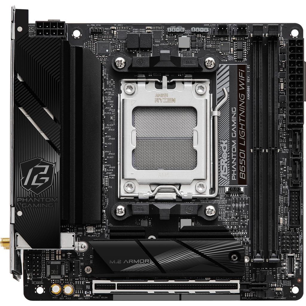 ASRock Phantom Gaming B650I Lightning WiFi - Motherboard - Mini-ITX - Socket AM5 - AMD B650 Chipsatz - 2.5 Gigabit LAN, Wi-Fi 6E, Bluetooth - Onboa...