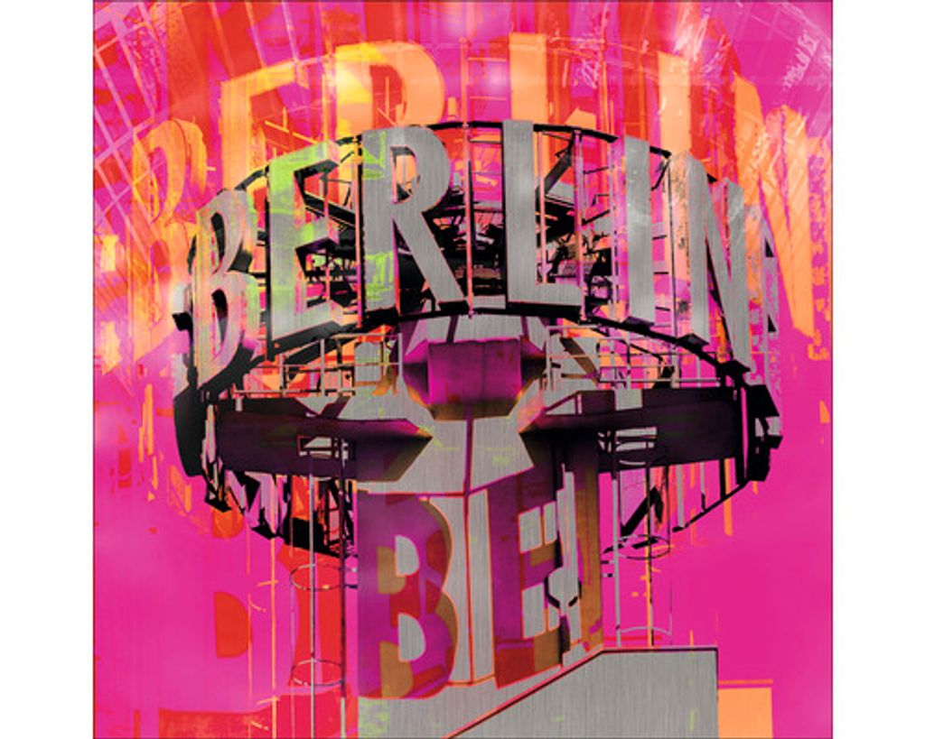 Glasbild Berlin pink 20x20 cm mit transparenten, durchscheinenden Buchstaben, modernes Design