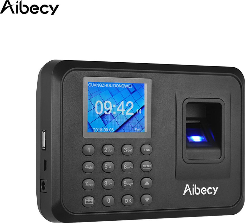 Aibecy Biometric Fingerprint Password Attendance Machine Mehrsprachig mit 2,4-Zoll-LCD-Bildschirm Mitarbeiter-Management Time Clock Check-in-Record...