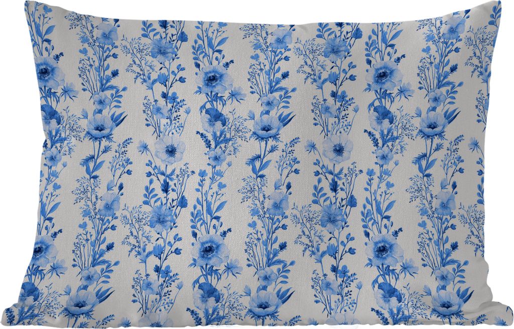 MuchoWow Outdoor Kissen - Blumen - Anemone - Muster - Blau - 50x30 cm - Wetterfest - Lounge Kissen - Sofa kissen - Wohnzimmer Dekoration