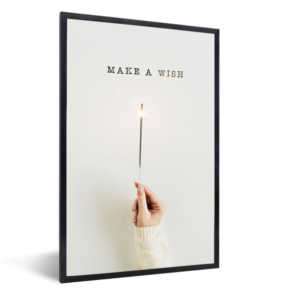 MuchoWow Gerahmtes Poster Winter - Feuerwerk Sterne - Zitat 60x90 cm - Poster mit Schwarzem Bilderrahmen Wandposter Rahmen Foto Bilder - Kunst