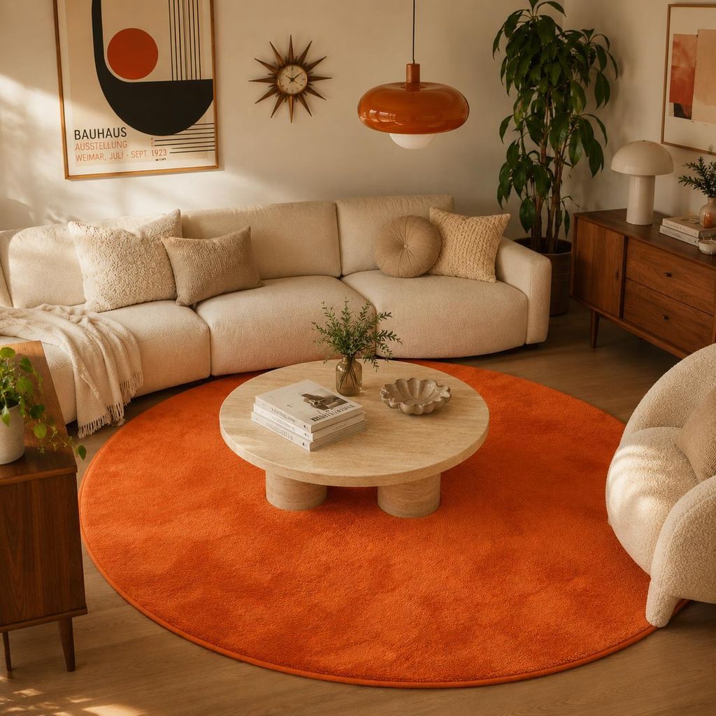 Luxus Super Soft Hochflor Teppich Melia Orange Rund, Produktbild 