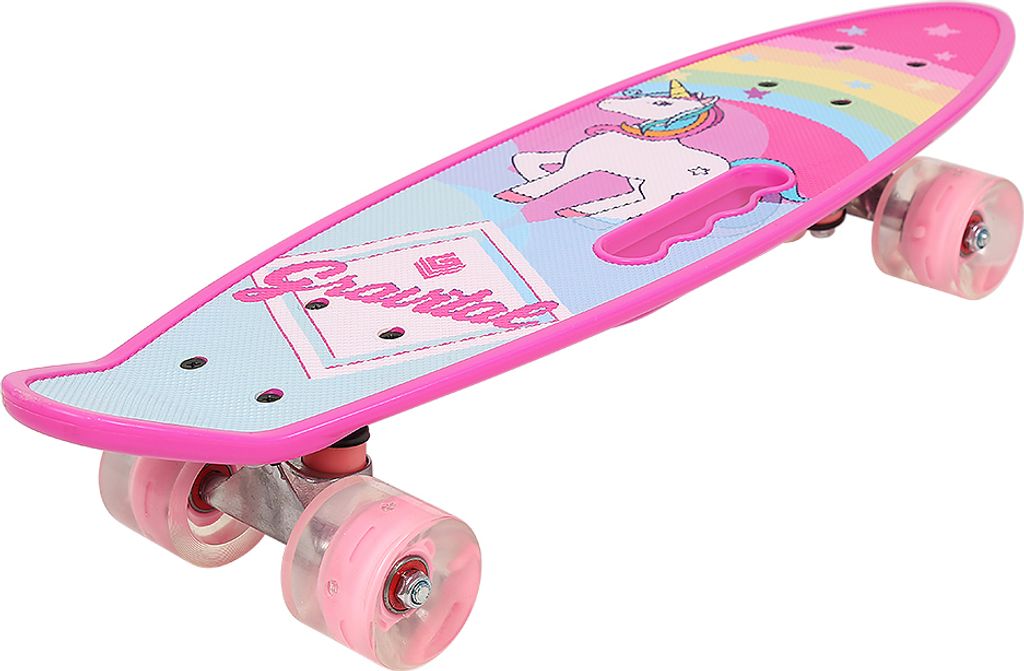Mini Skateboard mit Leuchtende für Anfänger Kinder Jugendliche Erwachsene 61x18cm Rosa