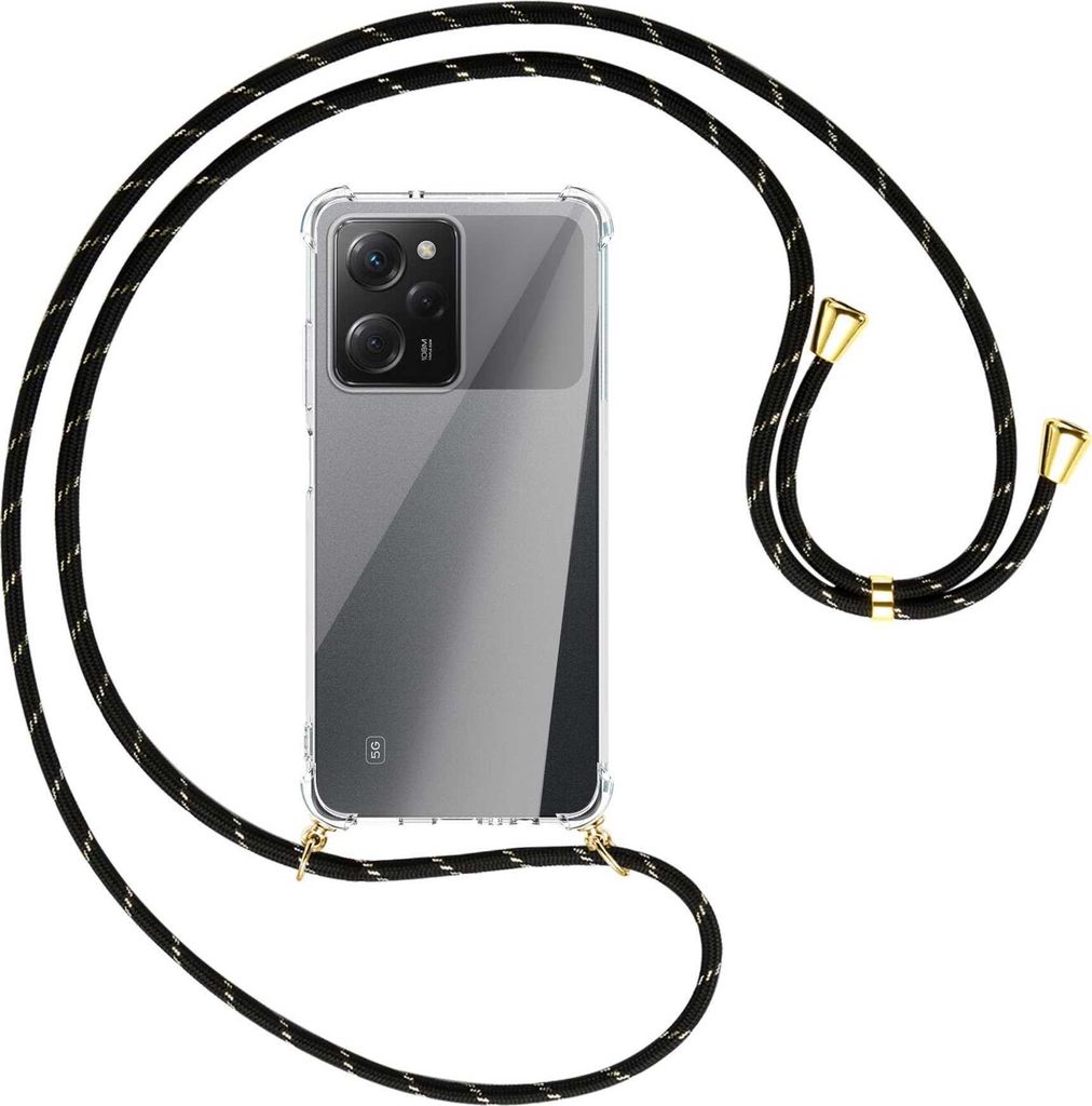 Handykette Backcover-Schutzhülle mit Band (Metall goldfarben) für Xiaomi Poco X5 Pro (6.67'') - schwarz/gold