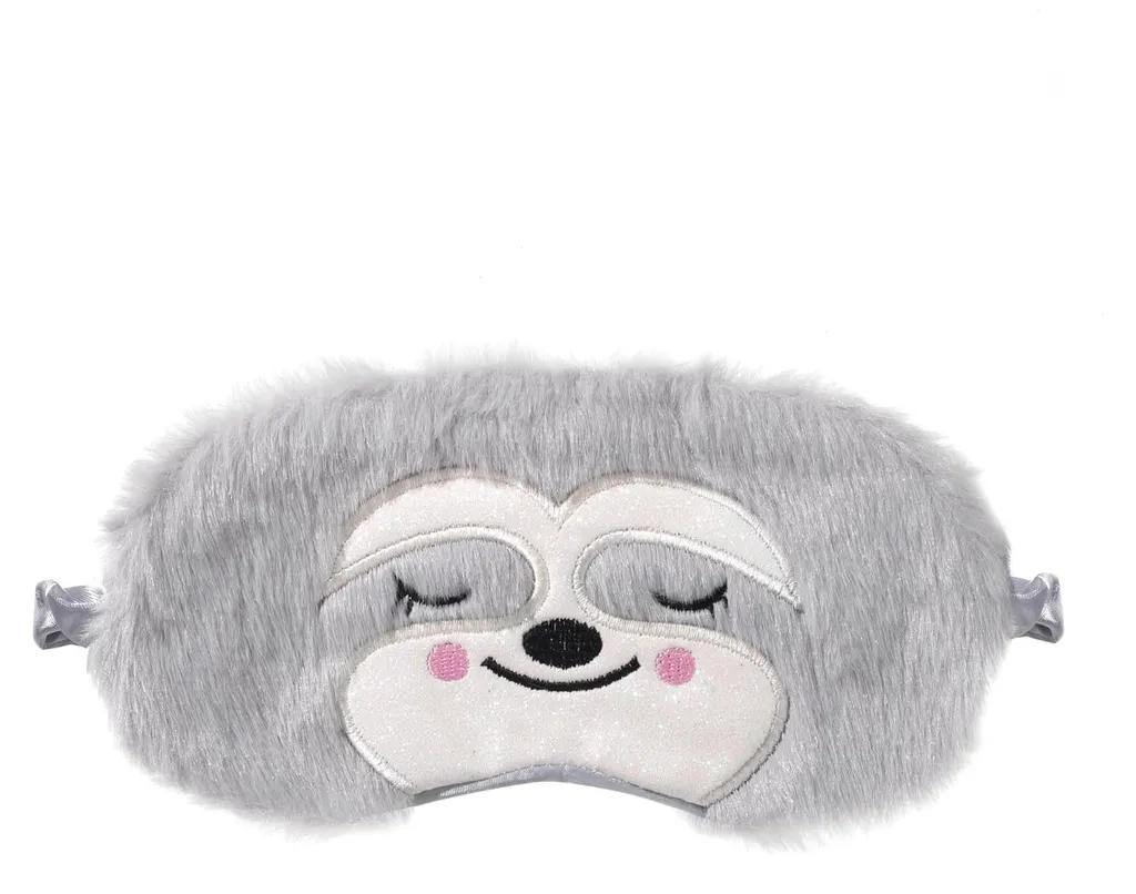 Masque de sommeil paresseux en peluche grise pour enfant avec élastique