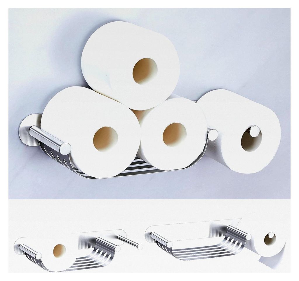 Toilettenpapier Aufbewahrung, Ersatzrollenhalter für 4 Rollen, Metall Toilettenpapierständer, Selbstklebender Halter für Badezimmer und Waschrau...