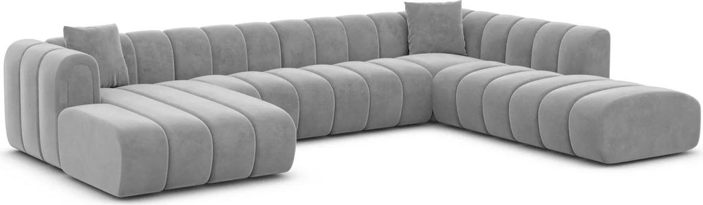 Samtstoff U-Form XXL Lounge Wohnlandschaft Amoria Hellgrau Links