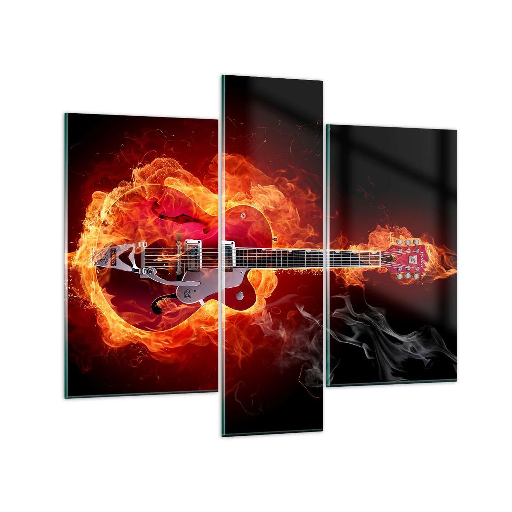 Bilder auf glas - Instrument Flammen Saiten - 95x80cm - Glasbilder - Wandbilder - Kunstdruck - zum Aufhängen bereit - Wanddekoration aus Glas - Gl...