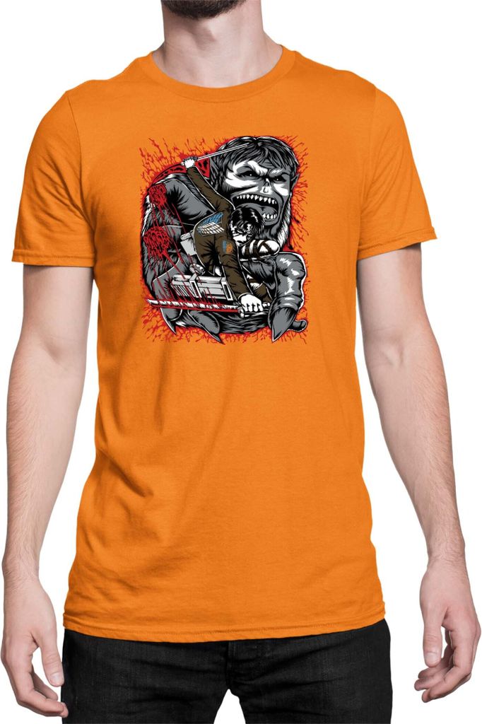 Herren T-Shirt Japan Anime Manga Attack Anime On Titan Levi Ackerman 08 Levi Titan Pilot, Man 2XL / Orange