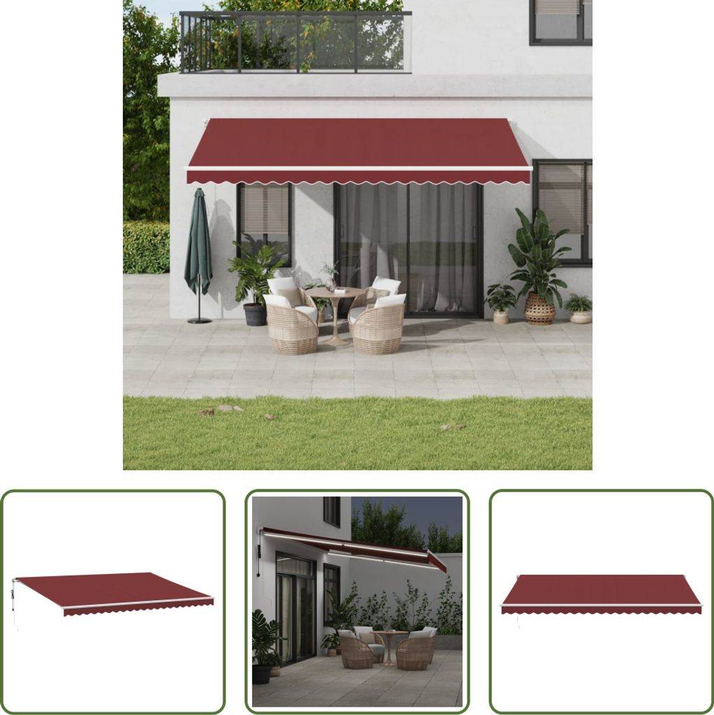 The Living Store Markise Automatisch mit LED Weinrot 500x350 cm