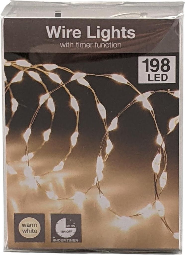 LED Silberdraht Batterielichterkette 198 LEDs 3m + 30cm Zuleitung warmweiß Timer