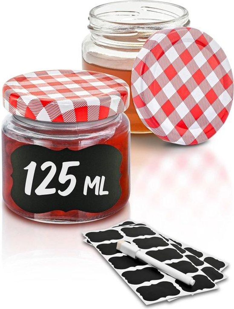 25 Vorratsgläser 125 ml, ø 7 cm, mit Schraubdeckel, luftdicht, inkl. Etiketten & Stift