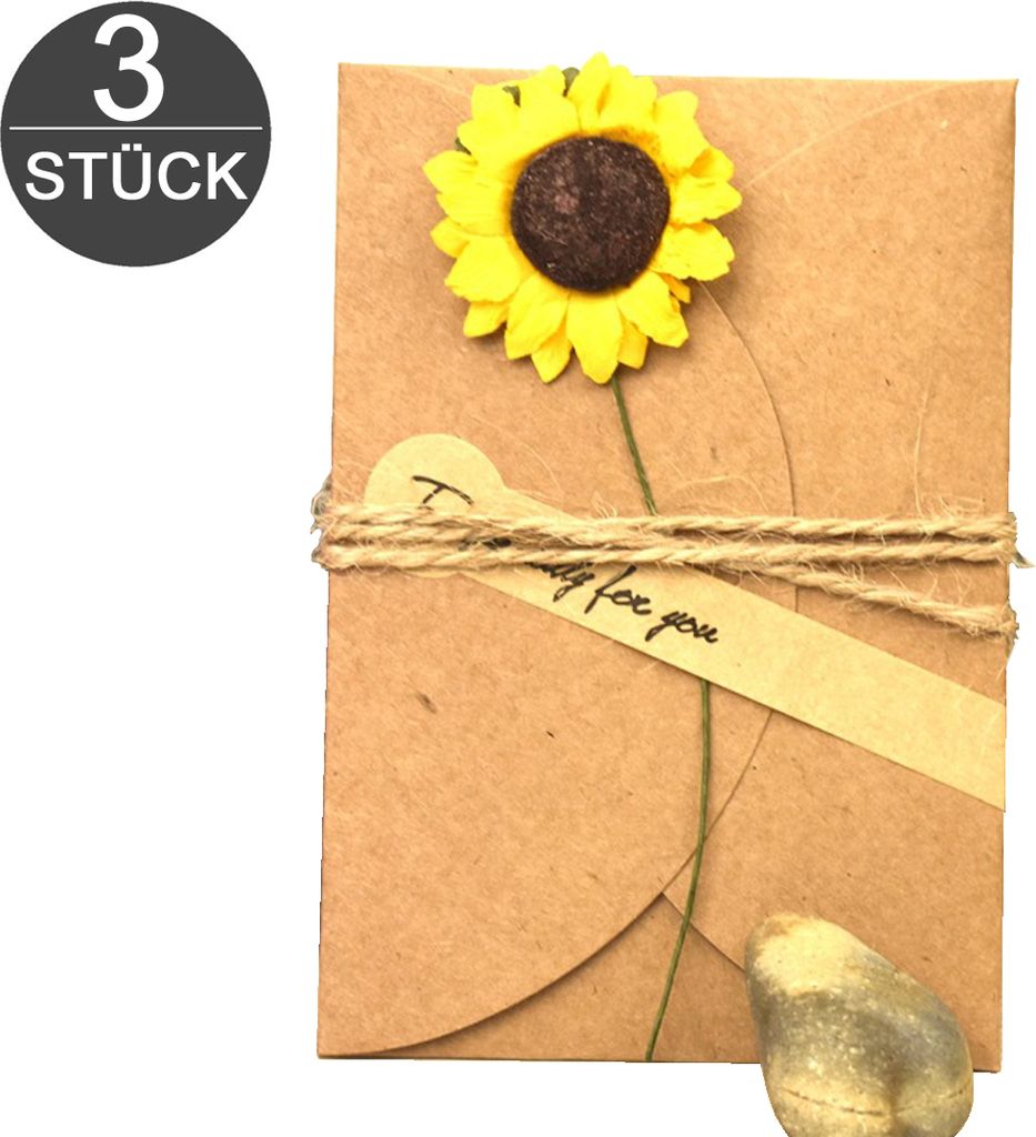 wortek Grußkarte Retro Glückwunschkarte Dankeskarte Jeder Anlass DIY Kraftpapier zum Selbst Gestalten 17,5x11cm | 3 Stück
