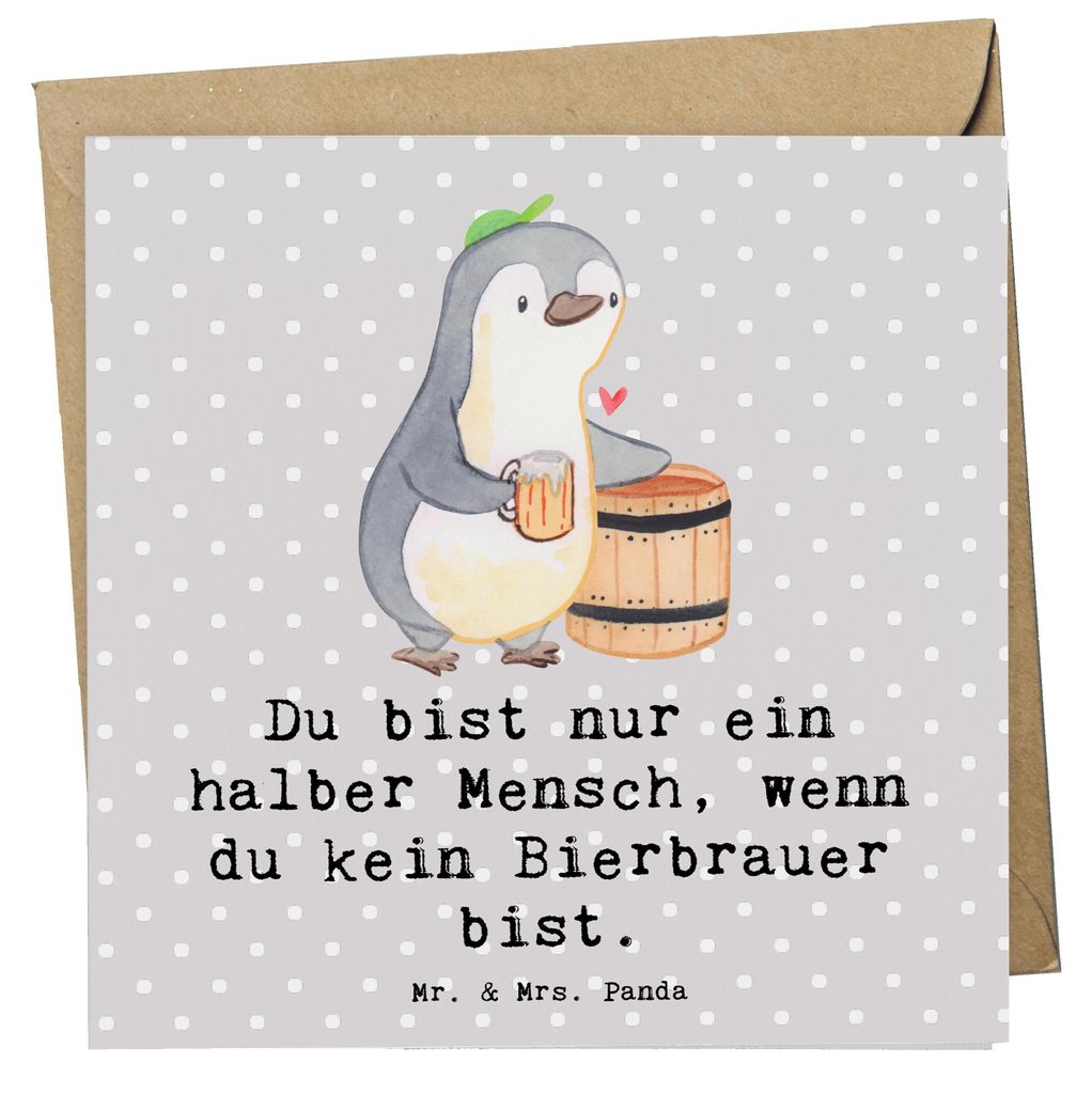 Mr. & Mrs. Panda Grußkarte Bierbrauer Herz - Grau Pastell - Geschenk, Klappkarte, Hobbybrauen, Bierfass, faltkarte, Glückwunschkarte, Biergeschen...