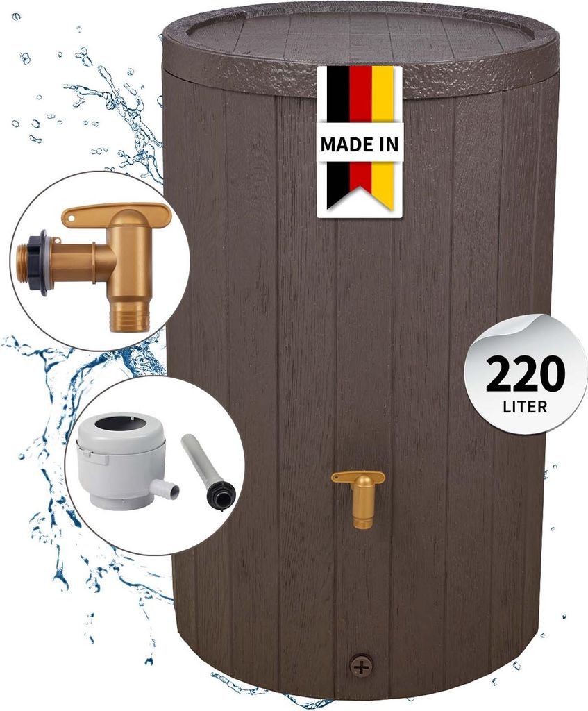 4rain MADERA Regentonnen Komplett-Set 220 Liter braun inkl. Produktbild 