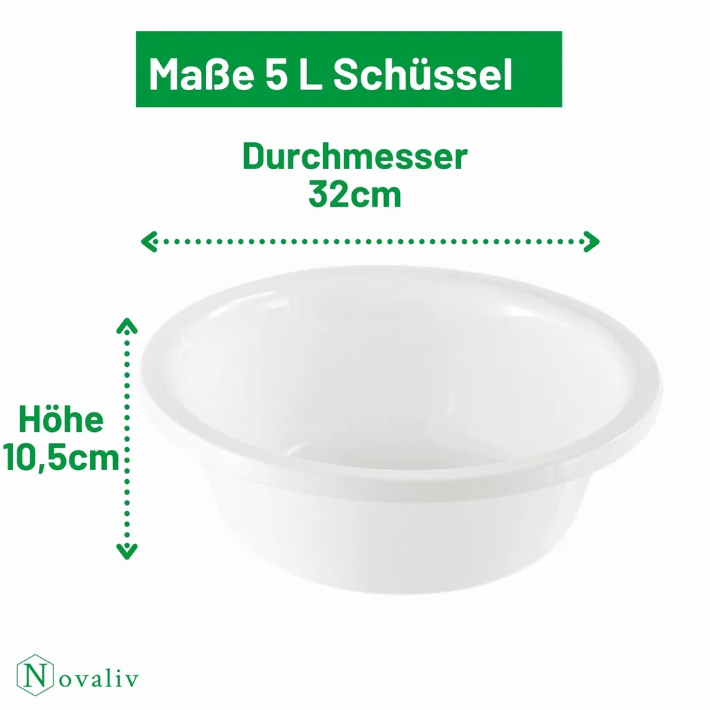 Novaliv 4x ciotola per lavastoviglie rotonda 5L, D32 cm, bianca, senza BPA e lavabile in lavastoviglie - Ideale per la cucina e il campeggio, ciotola rotonda in plastica, ciotola rotonda in plastica, ciotola per lavare, ciotola in plastica, ciotola in plastica - 6
