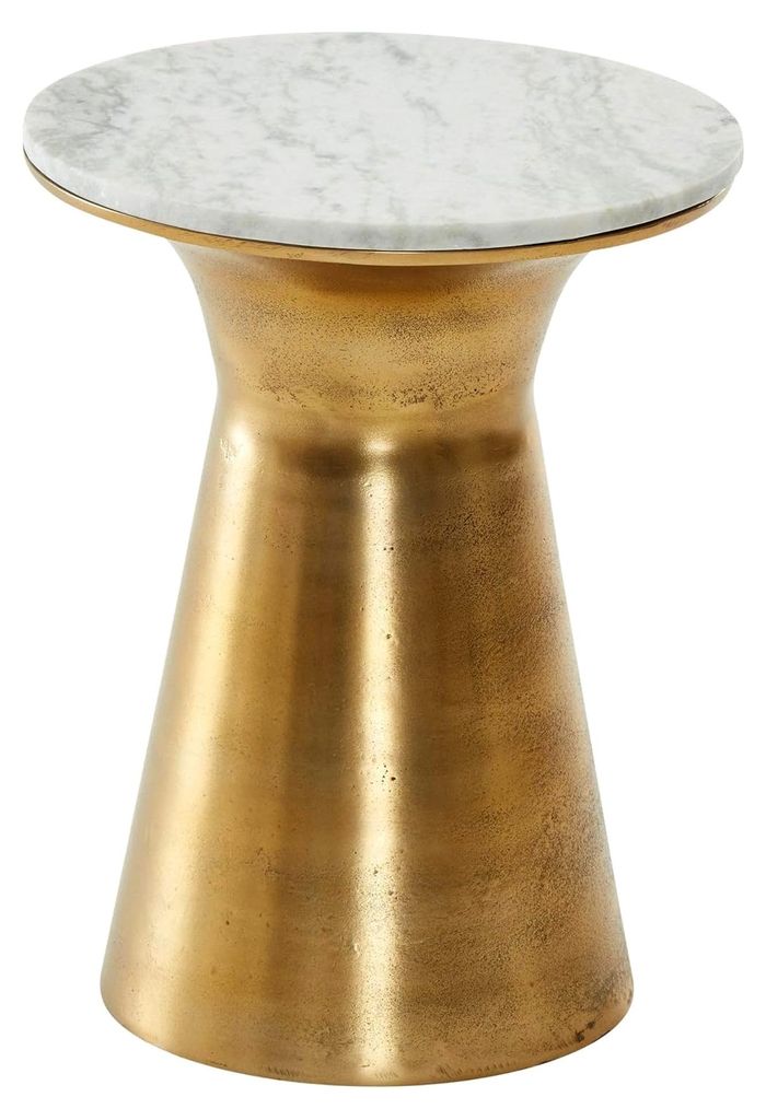 Beistelltisch aus echtem Marmor in Weiß 35x35x45 cm, Metallgestell in Gold, runder Sofatisch, moderner Wohnzimmertisch