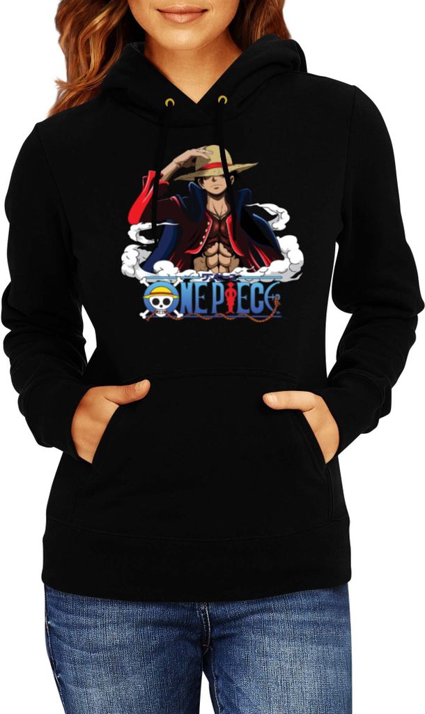 Damen Kapuzenpullover Japan Anime Manga One Manga Piece Anime Luffy 06 Cool Luffy, Lady 2XL / Schwarz